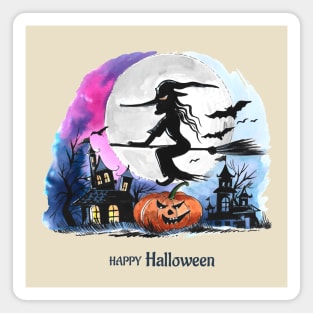 Happy Halloween Flying Witch Magnet